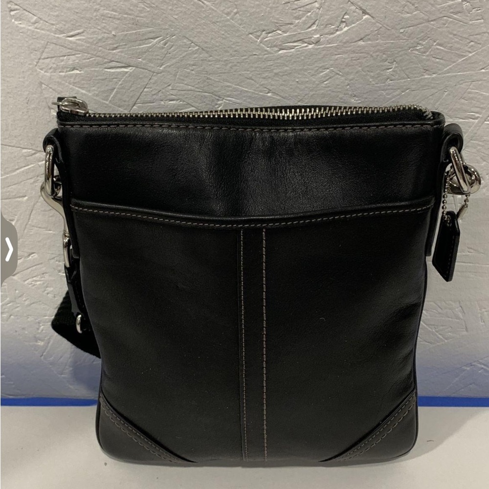 Vintage Coach Black Leather Crossbody With Exterior Slip-In Pocket